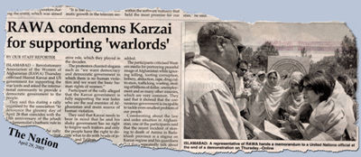 Reflection of RAWA demo in The Nation, Apr.29, 2005