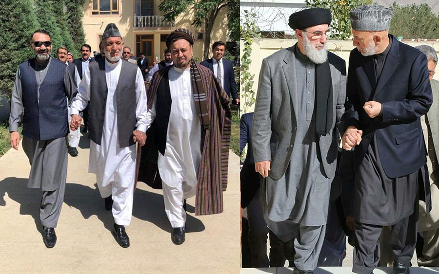 حامد کرزی با گلبدین، محقق و عطامحمد